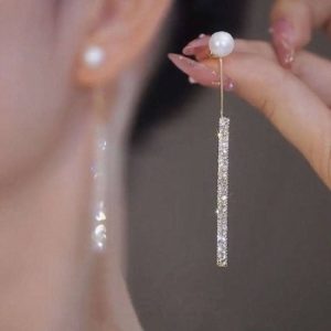pearl dangle earrings | dangle diamond cut earrings | dangling earrings for women