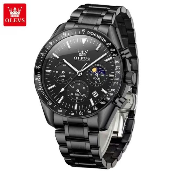 butter fly lock olevs watch for mens (black dial)