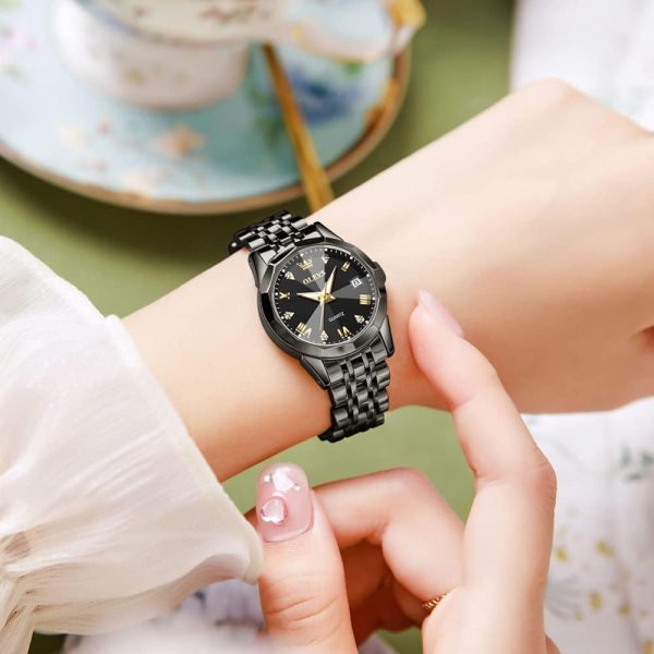 olevs watch for women branded stainless steel elegant luminous ladies watches 9931 black