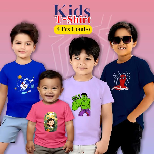 kids spiderman 4 pcs combo t shirt (cotton)