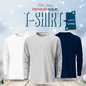 3 pcs full sleeve solid t shirt combo