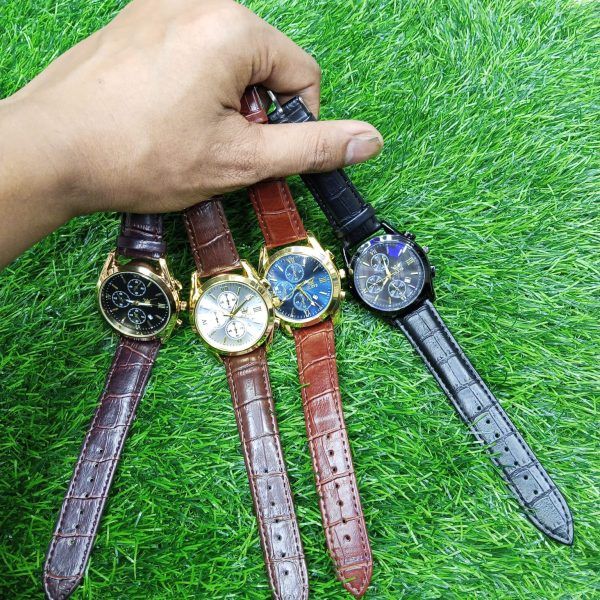 artificial leather chronograph wrist watch for men
