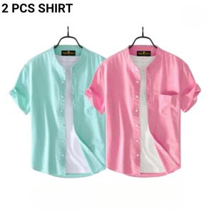 fashionable casual half sleeve shirt for men ( pink+ paste)