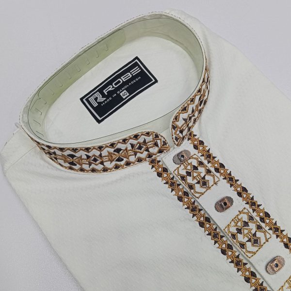 white embroidered viscose panjabi