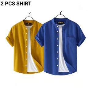 fashionable casual half sleeve shirt for men(petrol+ yellow)