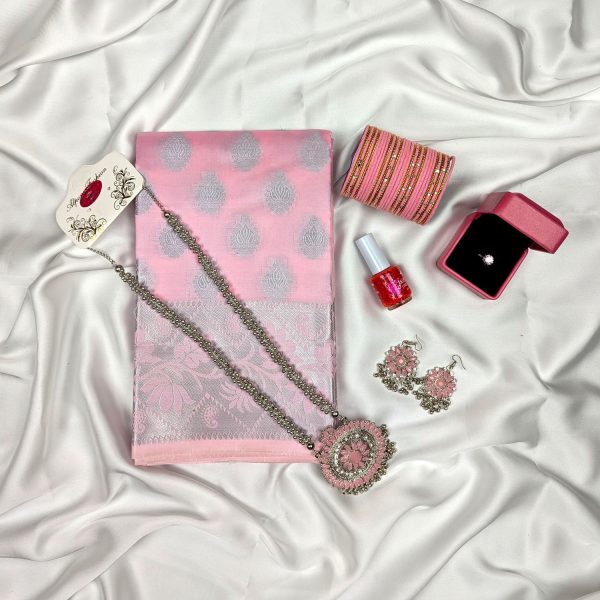 premium silk katan saree combo pack – pink