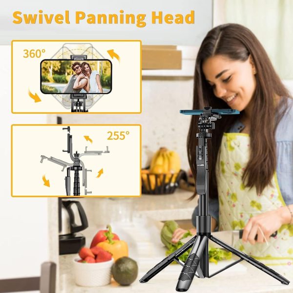 k 28 long video stand cum selfie stick tripod with remote 360° rotation phone stand with wireless remote control, with light