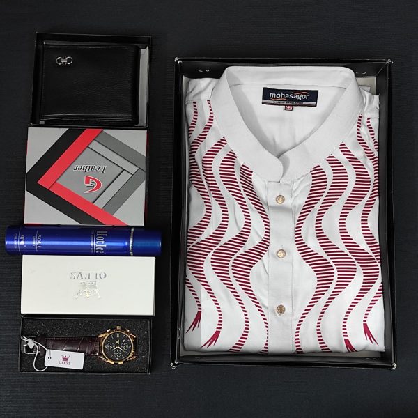 printed panjabi+ wallet+ olevs belt watch+ perfume combo pack