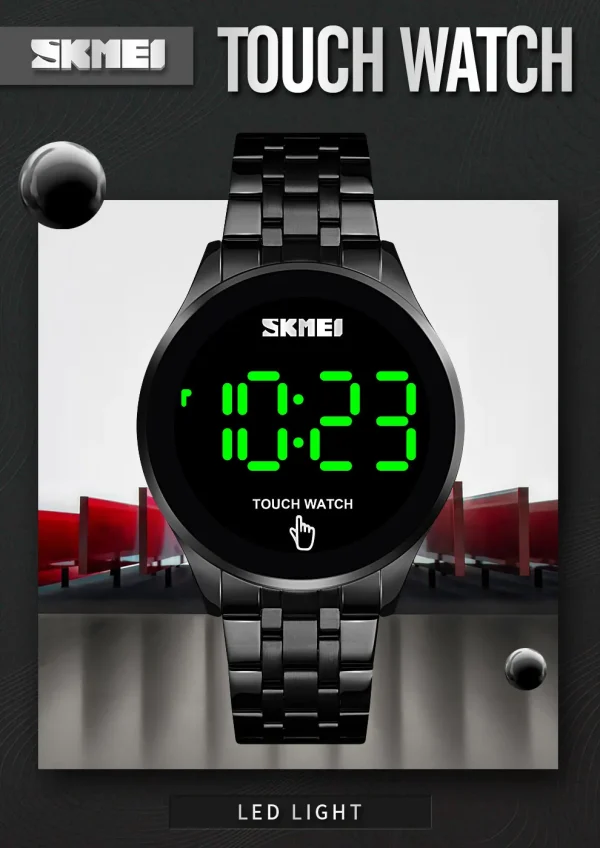 skmei 1579 touch screen led digital watch luxury stainless steel men black watches watch