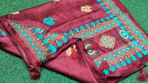 বোধুয়া বেনারশি প্রিন্ট শাড়ি মেরুন কালার