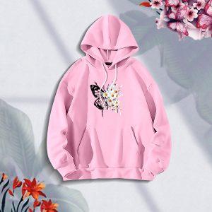 premium comfortable (sunflower butterflies pink) ladies winter hoodie