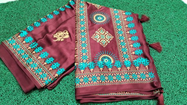 বোধুয়া বেনারশি প্রিন্ট শাড়ি মেরুন কালার