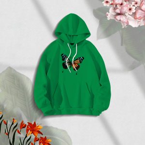 premium comfortable stylish (butterflies green) ladies winter hoodie