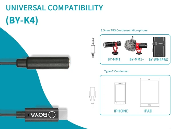 boya by k4 adapter type c cable for android