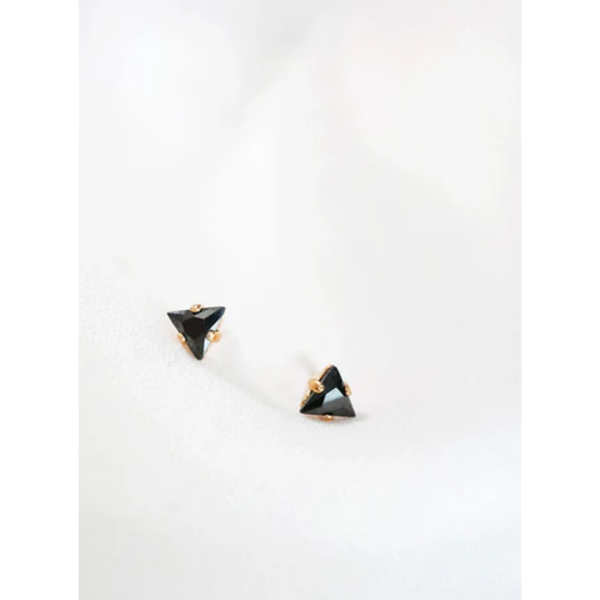 tiny crystal triangle earrings | black nose pin
