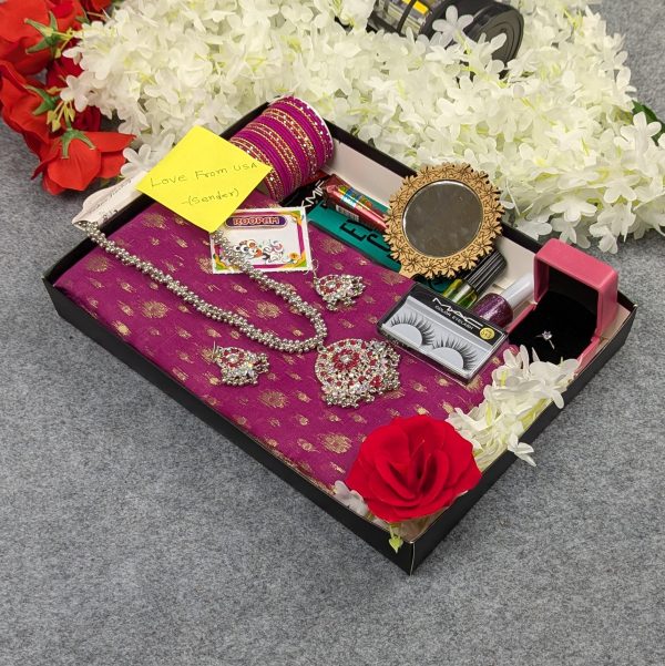 Premium Half Silk Jamdani Saree Combo Set - Purple - Image 6