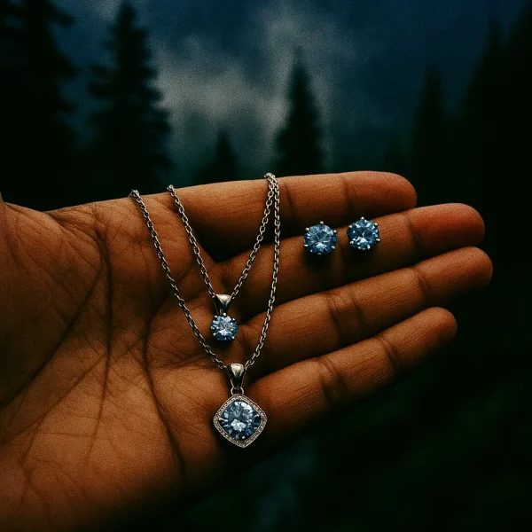 necklace with matching radiant crystal stud earrings.