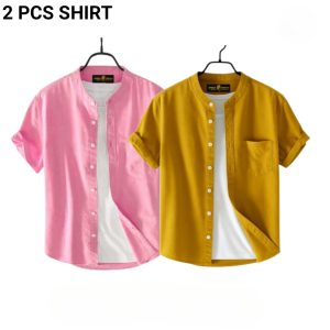 fashionable casual half sleeve shirt for men(yellow+ pink )