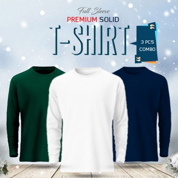 3 pcs full sleeve solid t shirt combo