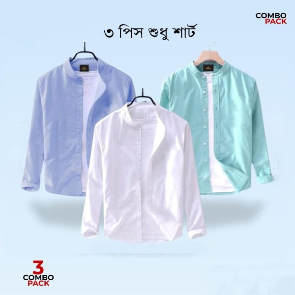 3 pcs combo men's ban collar cotton shirt