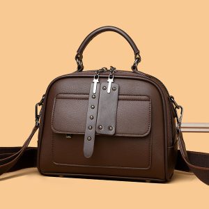 high end ladies' handbag multi layer large capacity commuting bag(coffee)
