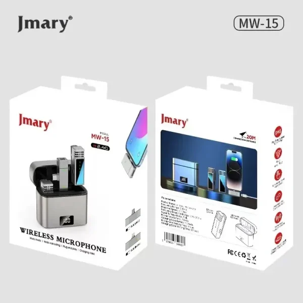 jmary mw 15 | 2.4g wireless microphone for mobile type c | dual microphone