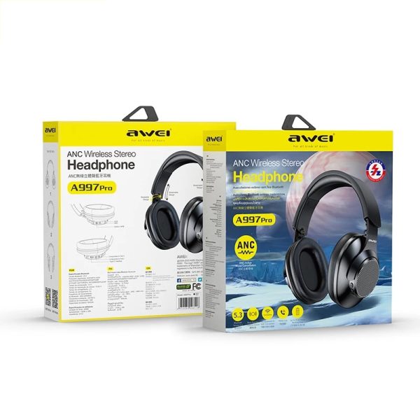 awei a997 pro anc wireless stereo headphone bluetooth with mic noise cancelling long battery life explosive bass