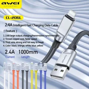 awei cl 206l lightning cable fast charging 2.4a usb data sync cord for iphone ( multi color )
