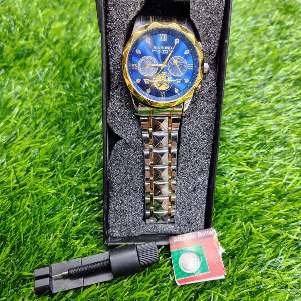 binbond b1236 brand fashion tourbillon dial quartz watches men’s luxury stainless steel + free chain cutter @ battery .