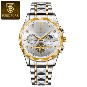 poedagar 996 luxury man luminous chronograph watch for men stainless steel men's quartz watches