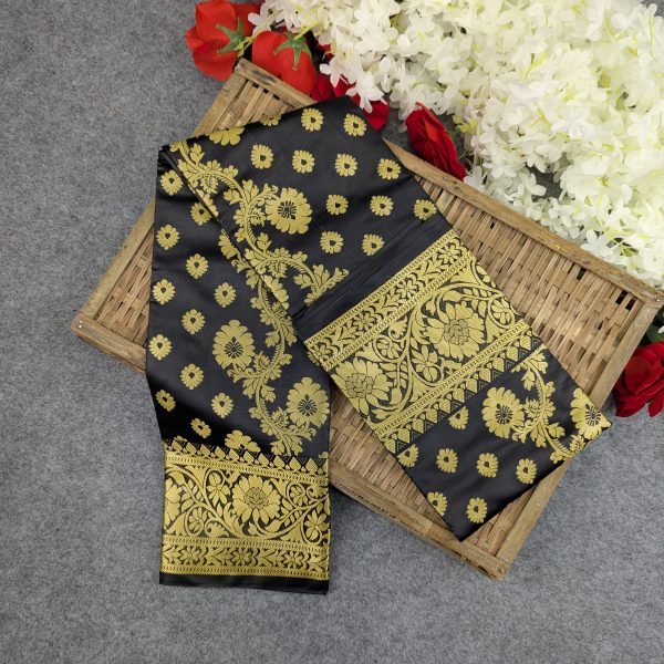 Premium Silk Katan Saree Combo Set - Black - Image 3