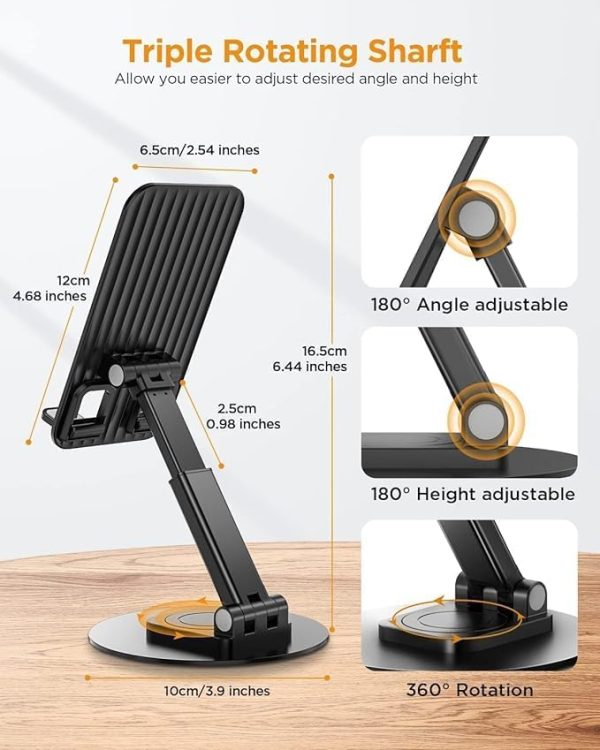 dolphy adjustable & foldable phone/tablet holder | 360 degree metal mobile stand for bed, office table, desk & home, pc, smartphone & tablets