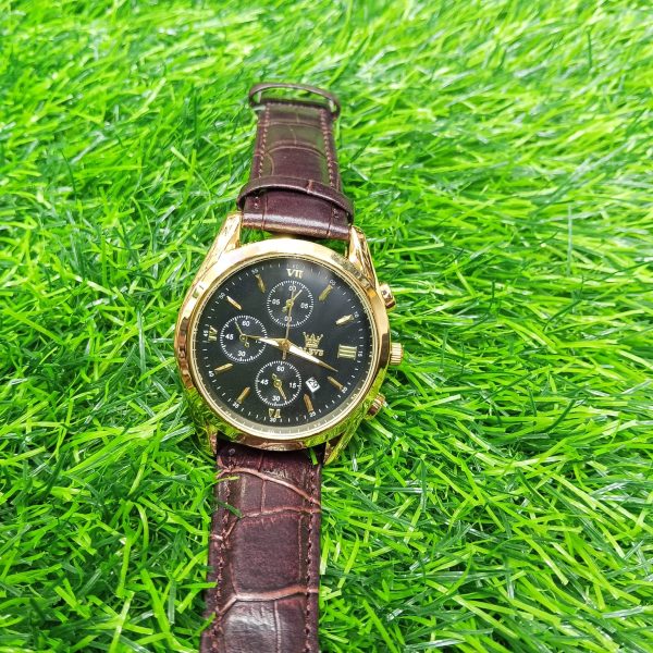 artificial leather chronograph wrist watch for men