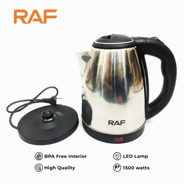 raf automatic electric kettle 2liter 7816 – stainless steel & cordless – 1500w