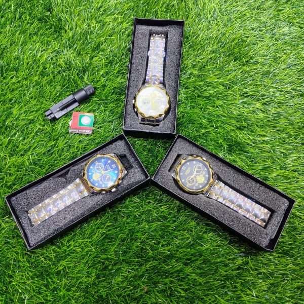 binbond quartz watches men’s luxury stainless steel + free chain cutter & battery .