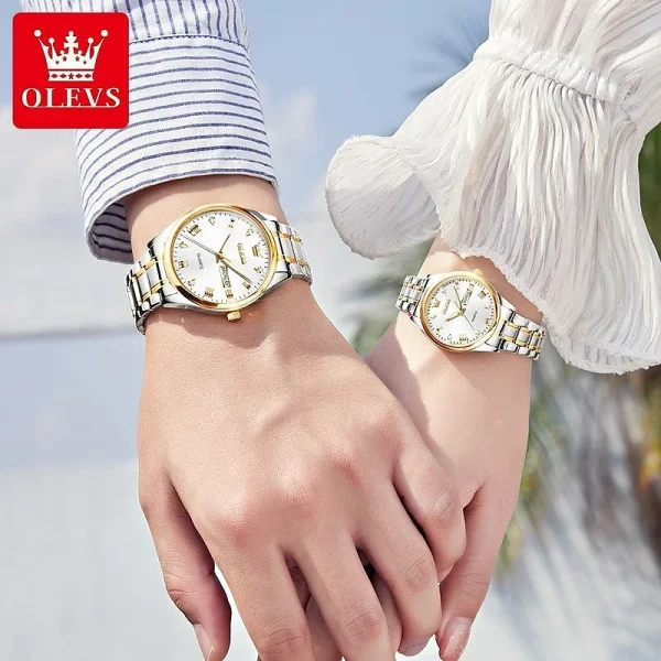 olevs 5563 couple watch tow tone chain (blue dial)