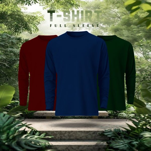 3 pcs full sleeve solid t shirt combo