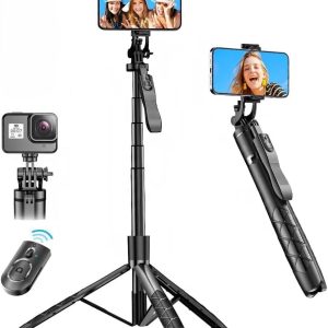 k 28 long video stand cum selfie stick tripod with remote 360° rotation phone stand with wireless remote control, with light