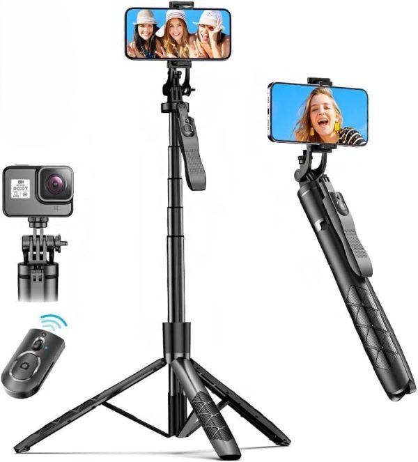 k 28 long video stand cum selfie stick tripod with remote 360° rotation phone stand with wireless remote control, with light