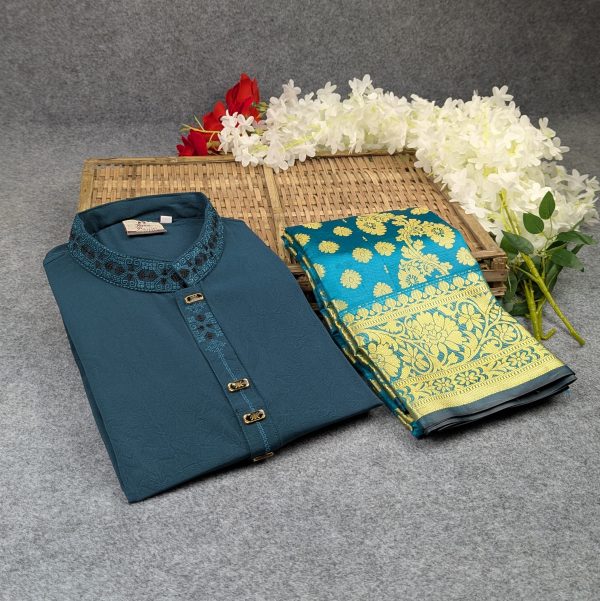 premium couple set (panjabi, katan saree)