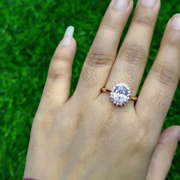 classic crystal crown ring – golden finish