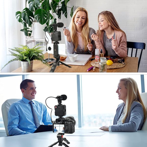 video making tripod kit for live broadcast 3 in 1 with microphone, led light, mini stand & remote control, vloging kit