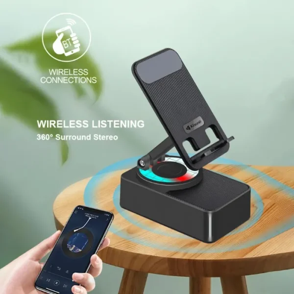 kisonli m 1 wireless folding bracket rgb bluetooth speaker with 360 degree phone holder stand