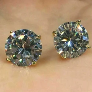 big stone round cut lab created stud gold plated silver