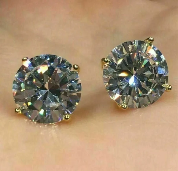 big stone round cut lab created stud gold plated silver