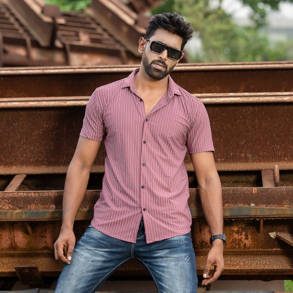 half sleeve stretch casual shirt (maroon)