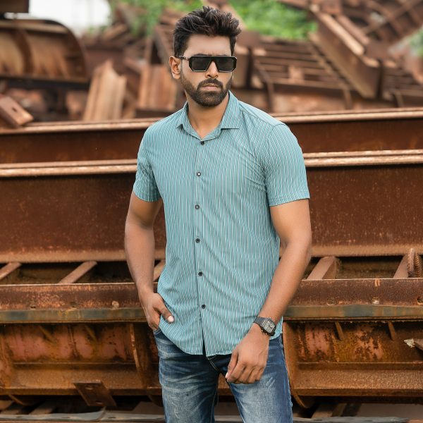 half sleeve stretch casual shirt (sky+blue)