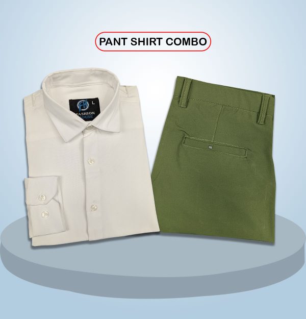 Premium Shirt & Pant Combo (Formal / Casual) (White & Olive)