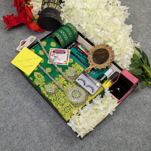 premium silk katan saree combo set green