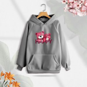premium comfortable (gray happy) ladies winter hoodie